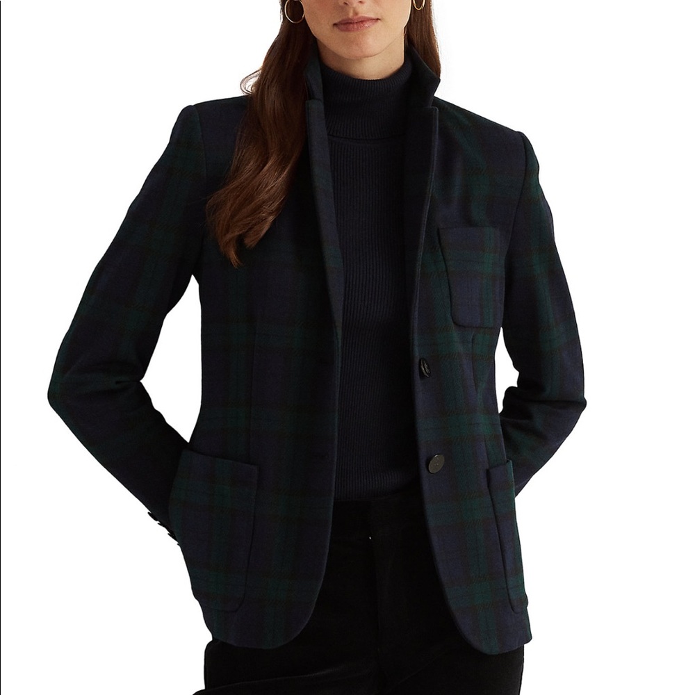 Lauren Ralph Lauren Plaid Double-Knit Jacquard Blazer